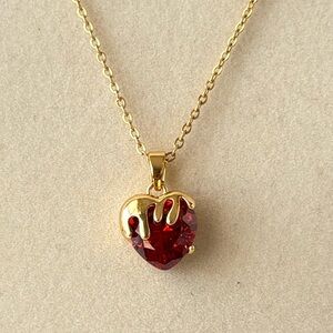 Melting Ruby Heart Stainless Steel Necklace